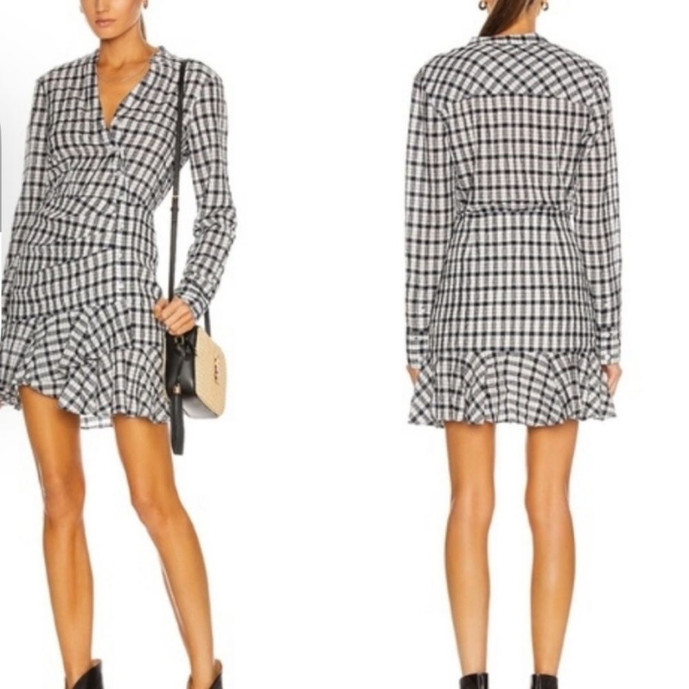Veronica Beard Sherry Ruffled Gingham Mini Dress